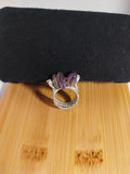 Anillo 3 amatistas y alambre texturizado