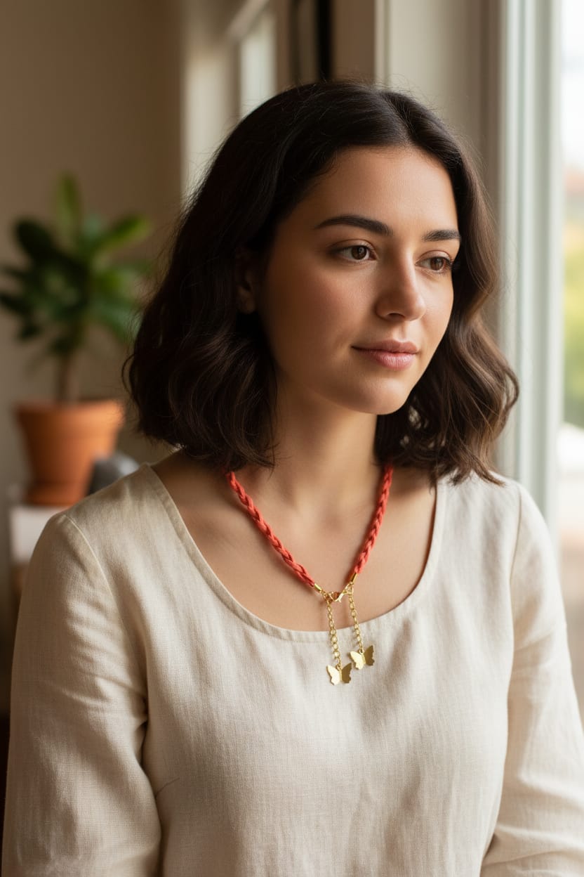 Collar con hilo de ante y Mariposas