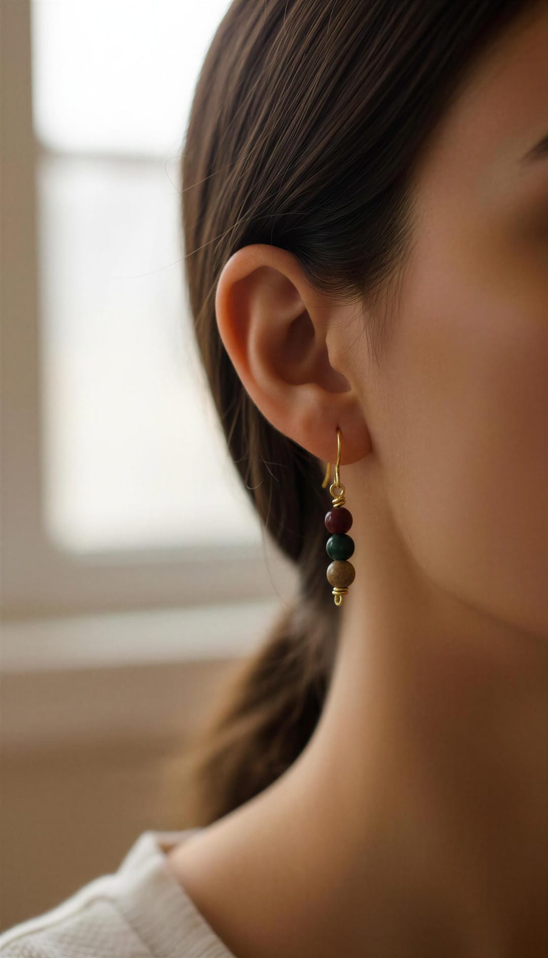 Pendientes largos con 3 agatas de la india