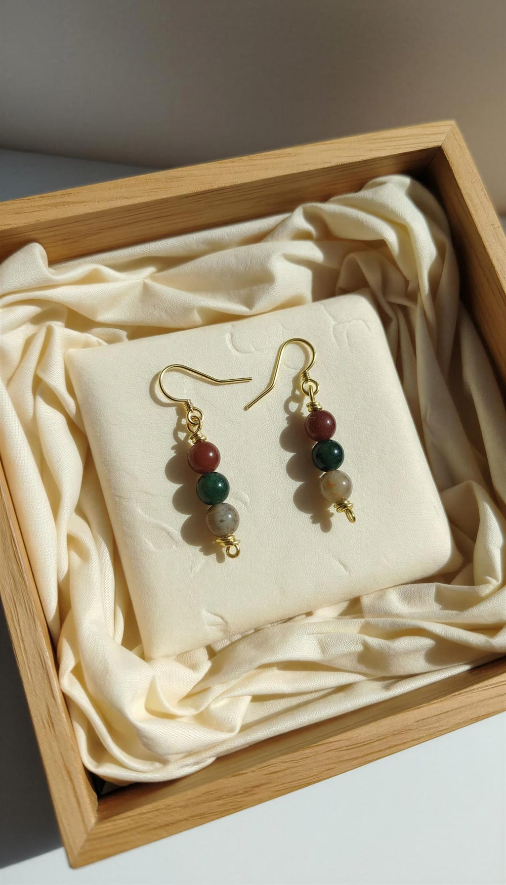 Pendientes largos con 3 agatas de la india