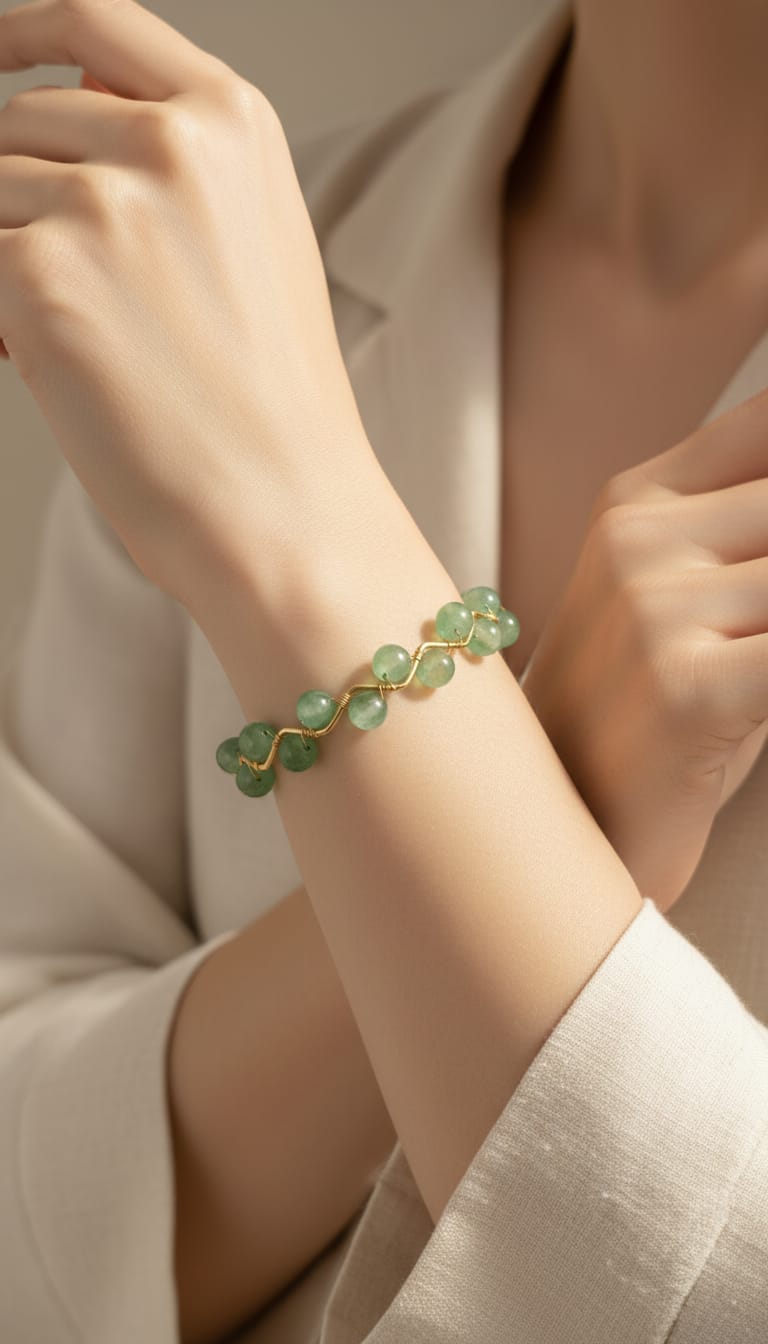 Pulsera de alambre dorado con aventurina verde