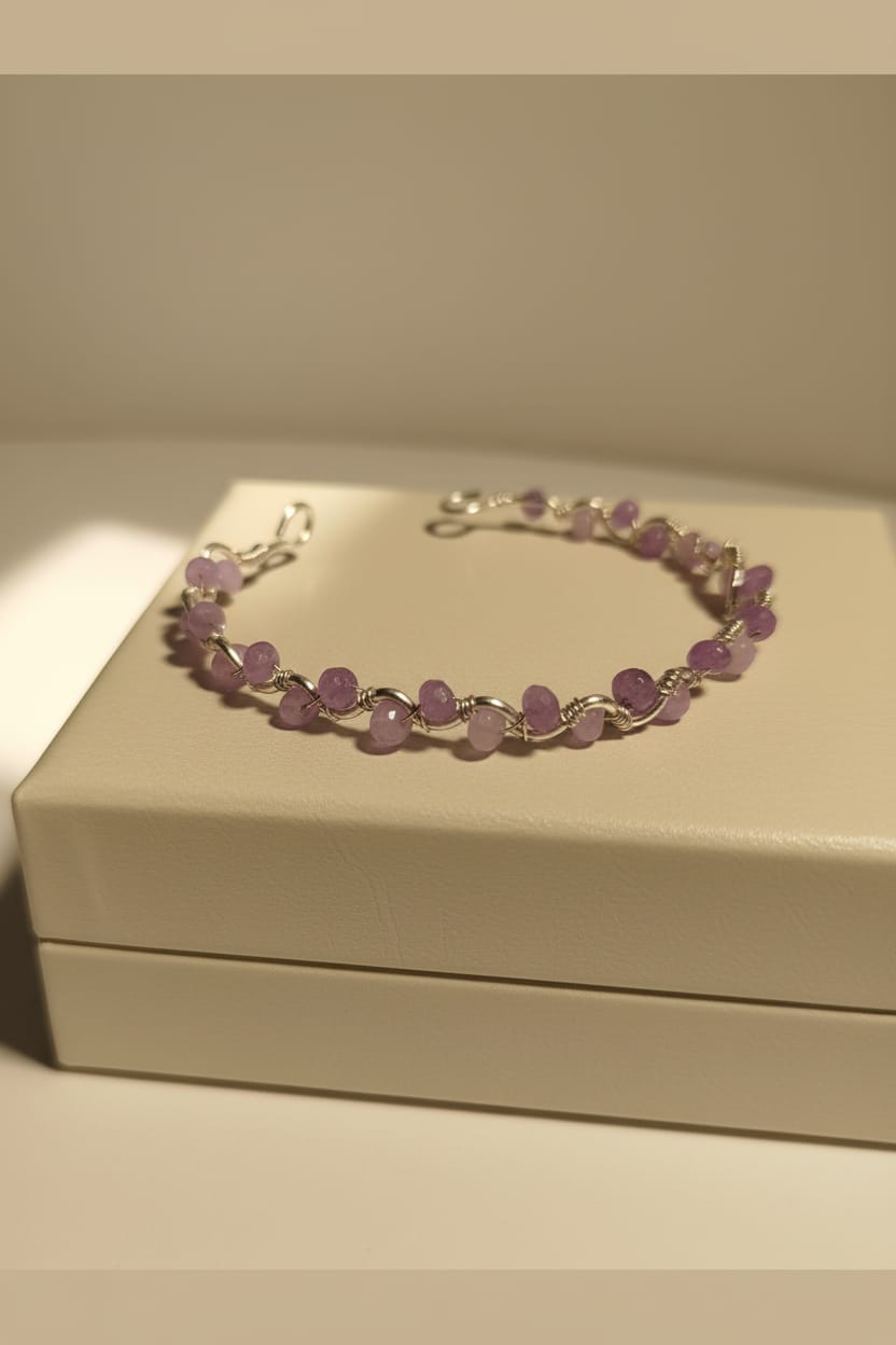 Pulsera alambre plateado y jade lavando pequeño.