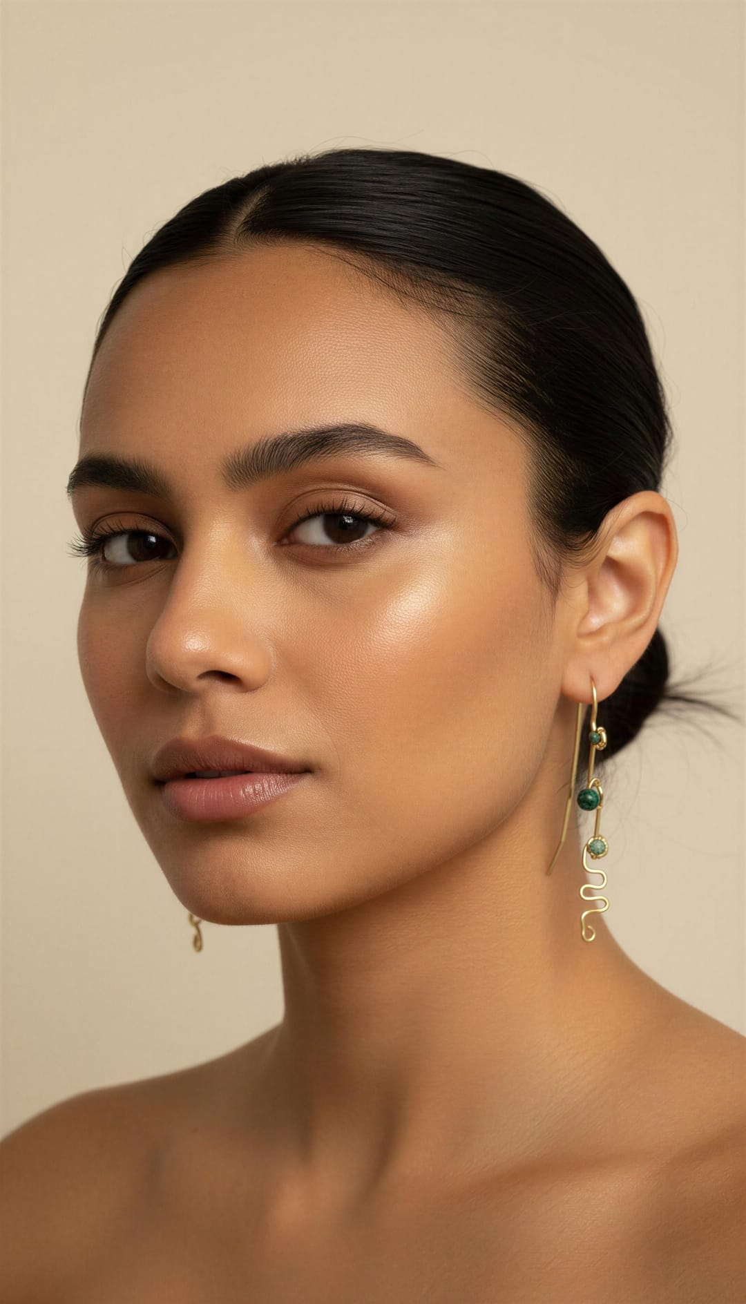 Pendientes largos con forma y aventurina verde