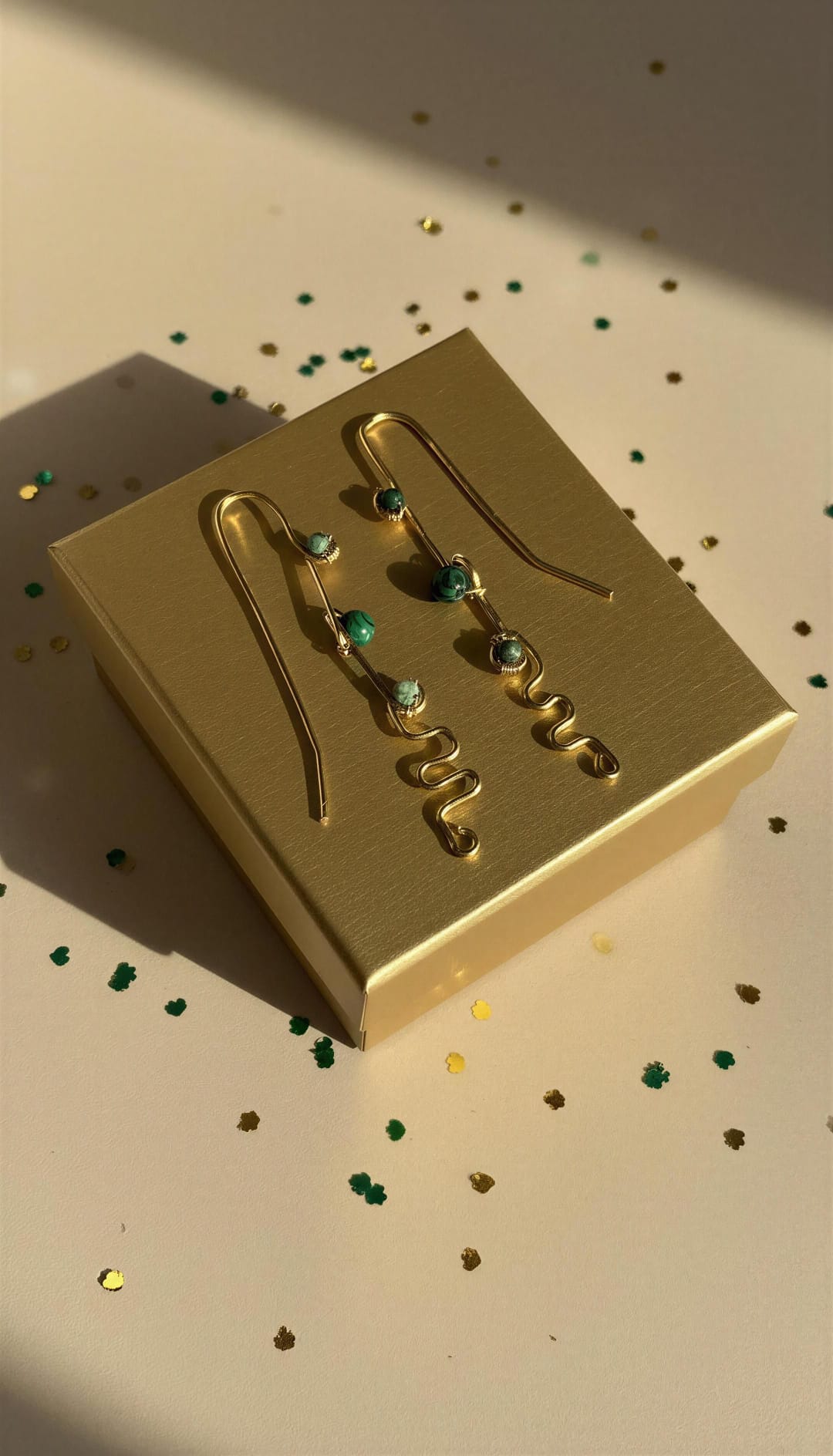 Pendientes largos con forma y aventurina verde