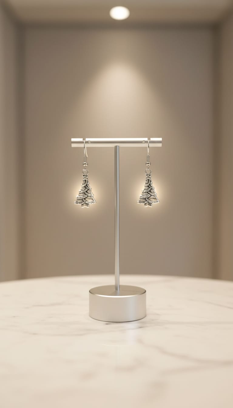 Pendientes árbol de navidad plateado sin color, cierre gancho