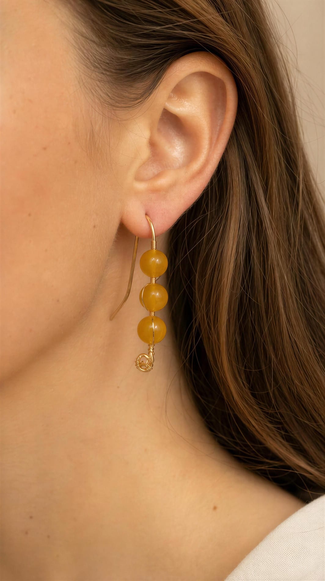 Pendientes largos con 3 agatas amarillas
