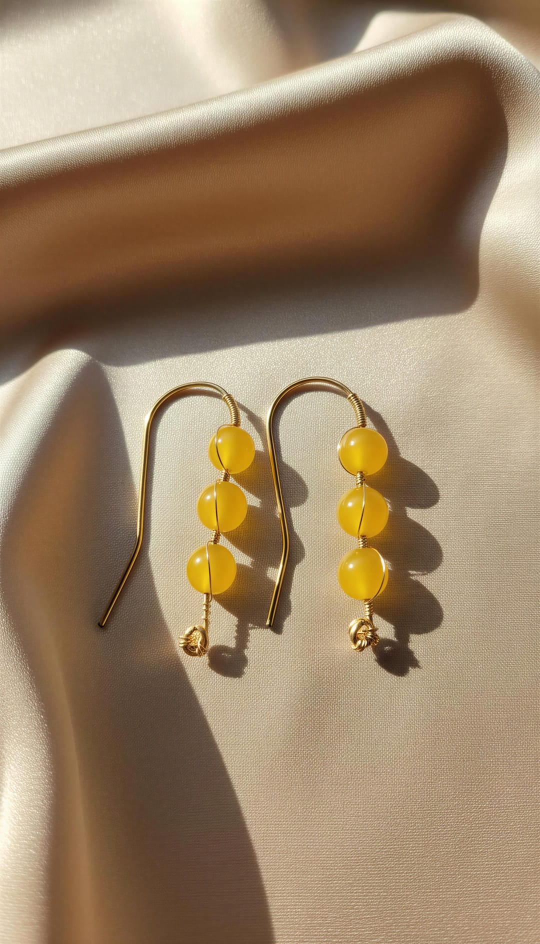 Pendientes largos con 3 agatas amarillas