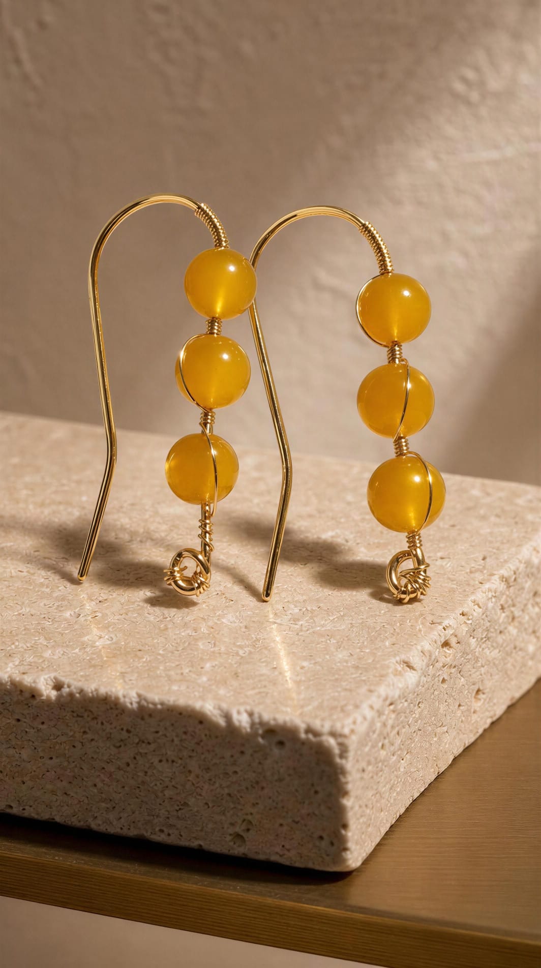 Pendientes largos con 3 agatas amarillas